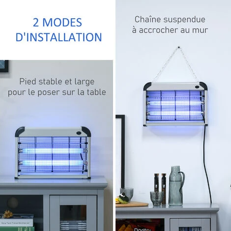 Outsunny Lampe UV Anti-insectes Anti Moustique Tue Mouche électrique Destructeur D'insectes 20 W Gris 4 Outsunny Lampe UV Anti-insectes Anti Moustique Tue Mouche électrique Destructeur D'insectes 20 W Gris – Image 4