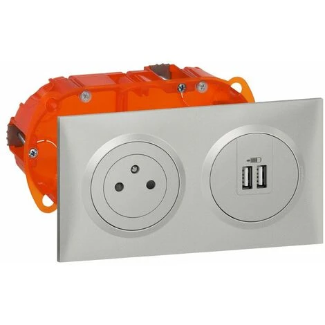 Dooxie Kit Double USB + 2P+T Précâblés Encastre Aluminium - Legrand 1 Dooxie Kit Double USB + 2P+T Précâblés Encastre Aluminium - Legrand