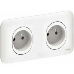 Schneider® Double Prise De Courant 2P+T 16A Avec Plaque Schneider Ovalis Blanc S260069 Précablée