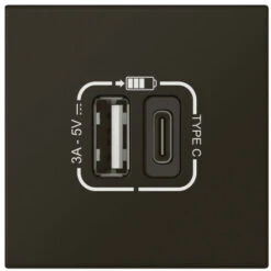 Legrand Chargeur USB Type-A + USB Type-C 3A 15W Mosaic Link Raccordement Latéral 2 Modules 230V Ou 5V Noir Mat (079193L)