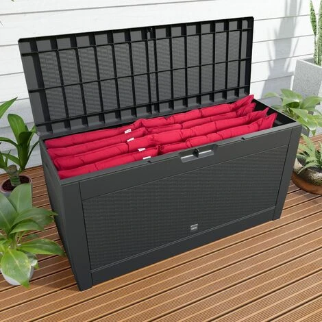 Coffre De Rangement Malle 310 Litres Stockage Coussins Avec Roulettes Extérieur Jardin Modèle Au Choix Rattan - Anthracite (en) 2 Coffre De Rangement Malle 310 Litres Stockage Coussins Avec Roulettes Extérieur Jardin Modèle Au Choix Rattan - Anthracite (en) – Image 2