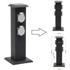 Prise De Courant Pour Jardin Sur Pilier En Métal Noir - 4 Prises IP44