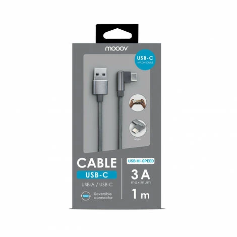 Câble USB-C /USB-A Coudé Nylon 1 M - Gris 3 Câble USB-C /USB-A Coudé Nylon 1 M - Gris – Image 3