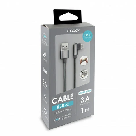Câble USB-C /USB-A Coudé Nylon 1 M - Gris 4 Câble USB-C /USB-A Coudé Nylon 1 M - Gris – Image 4