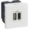Double Chargeur USB Mosaic - Type A+C - 2 Modules - Composable - Blanc - Legrand