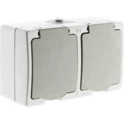 Double Prise 2P+T 16A Gris Clair IP54 - Akya