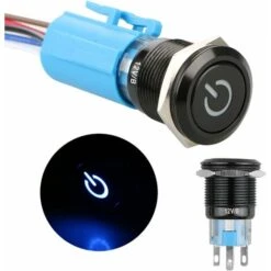 Interrupteur à Bouton Poussoir De Verrouillage En Métal DC 12V, Interrupteur Marche / Arrêt SPDT De Bateau De Camion De RV De Voiture à 4 Broches, Interrupteur Marin Rond étanche Avec Lumière LED Bleu