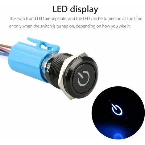 Interrupteur à Bouton Poussoir De Verrouillage En Métal DC 12V, Interrupteur Marche / Arrêt SPDT De Bateau De Camion De RV De Voiture à 4 Broches, Interrupteur Marin Rond étanche Avec Lumière LED Bleu 4 Interrupteur à Bouton Poussoir De Verrouillage En Métal DC 12V, Interrupteur Marche / Arrêt SPDT De Bateau De Camion De RV De Voiture à 4 Broches, Interrupteur Marin Rond étanche Avec Lumière LED Bleu – Image 4