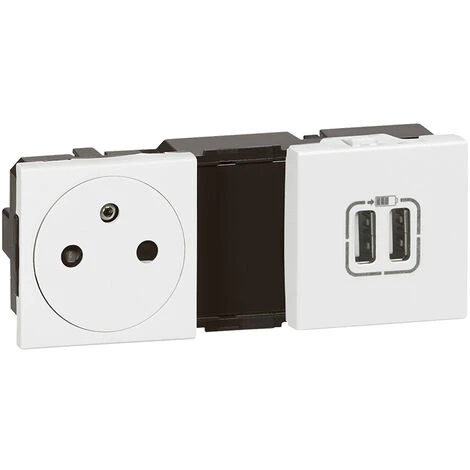 Legrand Prise De Courant + Chargeur 2 USB Mosaic - Blanc 1 Legrand Prise De Courant + Chargeur 2 USB Mosaic - Blanc