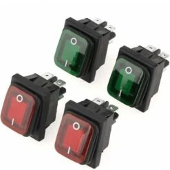 Interrupteur 4 Broches On-Off - Bascule Pièces/Jeu Noir Étanche 2 Positions Lampe Rouge Vert