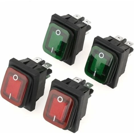 Interrupteur 4 Broches On-Off - Bascule Pièces/Jeu Noir Étanche 2 Positions Lampe Rouge Vert 1 Interrupteur 4 Broches On-Off - Bascule Pièces/Jeu Noir Étanche 2 Positions Lampe Rouge Vert