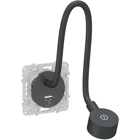 Schneider® Odace - Liseuse - Avec Prise USB-A - 2,1A - Anthracite (S540002) 1 Schneider® Odace - Liseuse - Avec Prise USB-A - 2,1A - Anthracite (S540002)