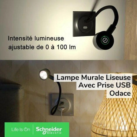 Schneider® Odace - Liseuse - Avec Prise USB-A - 2,1A - Anthracite (S540002) 2 Schneider® Odace - Liseuse - Avec Prise USB-A - 2,1A - Anthracite (S540002) – Image 2