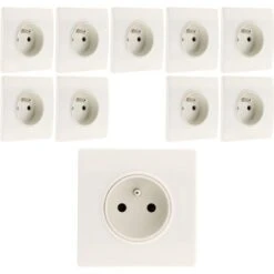 Lot De 10 Prises 2P+T 16A Borne-auto + Griffes Diwone Blanc - Diwone