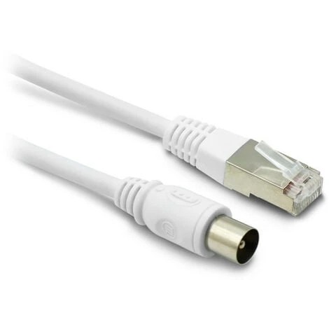 Câble TV Coaxial Et Ethernet Mâle/mâle RJ45 - 2 M - Blanc 1 Câble TV Coaxial Et Ethernet Mâle/mâle RJ45 - 2 M - Blanc
