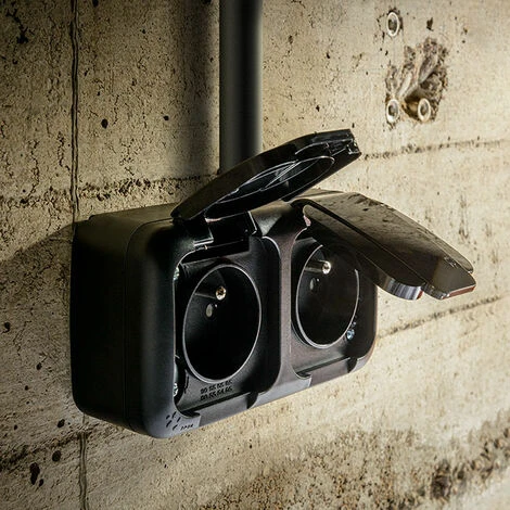 Prise Double étanche 2P+T Noir - Viko 2 Prise Double étanche 2P+T Noir - Viko – Image 2