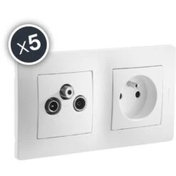 CALY MECANISME DUO PRISE TV/FM/SAT + PRISE 2P+T BLANC BOITE DE 5