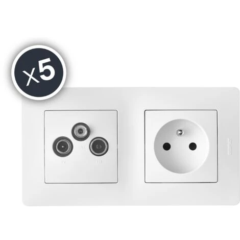 CALY MECANISME DUO PRISE TV/FM/SAT + PRISE 2P+T BLANC BOITE DE 5 2 CALY MECANISME DUO PRISE TV/FM/SAT + PRISE 2P+T BLANC BOITE DE 5 – Image 2