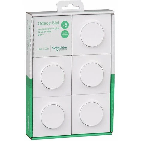 Odace Lot 5 Va Et Vient A Vis Avec Plaque Brochable Blanc, Schneider Electric, Ref. SHN0412526 1 Odace Lot 5 Va Et Vient A Vis Avec Plaque Brochable Blanc, Schneider Electric, Ref. SHN0412526