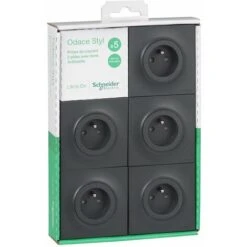 Odace Lot De 5PC2P+T Connex Rap Avec Plaque Brochable Anthracite, Schneider Electric, Ref. SHN0412529