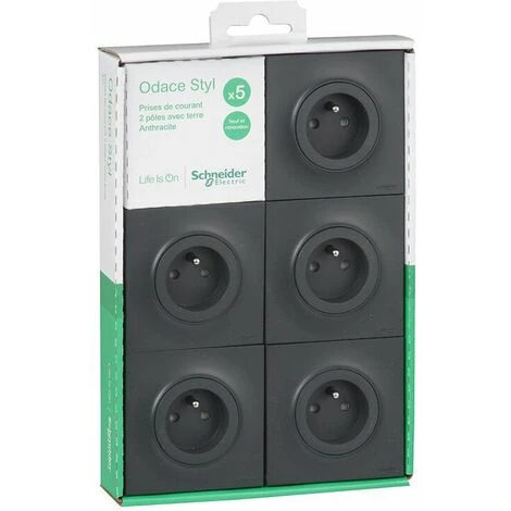 Odace Lot De 5PC2P+T Connex Rap Avec Plaque Brochable Anthracite, Schneider Electric, Ref. SHN0412529 1 Odace Lot De 5PC2P+T Connex Rap Avec Plaque Brochable Anthracite, Schneider Electric, Ref. SHN0412529