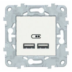 Unica Double Chargeur USB 2.0 Blanc - 5Vcc - 1A+2,1A - 2Mod, Schneider Electric Ref. NU541818F