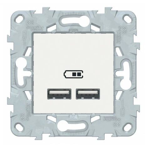 Unica Double Chargeur USB 2.0 Blanc - 5Vcc - 1A+2,1A - 2Mod, Schneider Electric Ref. NU541818F 1 Unica Double Chargeur USB 2.0 Blanc - 5Vcc - 1A+2,1A - 2Mod, Schneider Electric Ref. NU541818F