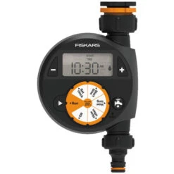 Fiskars Programmateur à 1 Sortie, Pour Toutes Les Tailles De Robinets Courantes, Écran LCD Facile à Lire, Taille Universelle, 380 G, Noir/Orange, 1054791