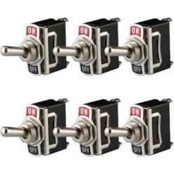 Interrupteur à Bascule 12V-24V-48V-110V/10A, 220V-230V/6A, SPST Métal Interrupteur à Levier, On/Off 2 Positions 2 Broches, Pour Voiture Tableau De Bord Lumière (Pack De 6, Noir)