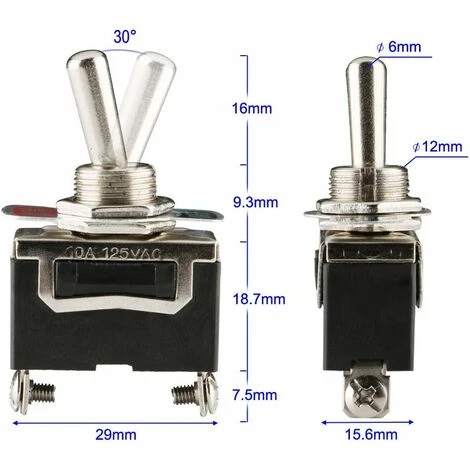 Interrupteur à Bascule 12V-24V-48V-110V/10A, 220V-230V/6A, SPST Métal Interrupteur à Levier, On/Off 2 Positions 2 Broches, Pour Voiture Tableau De Bord Lumière (Pack De 6, Noir) 2 Interrupteur à Bascule 12V-24V-48V-110V/10A, 220V-230V/6A, SPST Métal Interrupteur à Levier, On/Off 2 Positions 2 Broches, Pour Voiture Tableau De Bord Lumière (Pack De 6, Noir) – Image 2