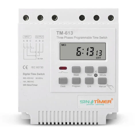 TM-613 Relais Temporisé Programmable 380V / 50-60Hz 16A Relais Hebdomadaire Commutateur De Minuterie De Puissance Interrupteur De Minuterie Triphasé Horloge Numérique Intelligente 1 TM-613 Relais Temporisé Programmable 380V / 50-60Hz 16A Relais Hebdomadaire Commutateur De Minuterie De Puissance Interrupteur De Minuterie Triphasé Horloge Numérique Intelligente