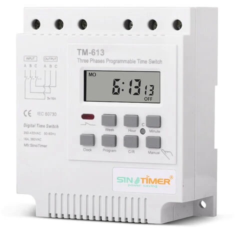 TM-613 Relais Temporisé Programmable 380V / 50-60Hz 16A Relais Hebdomadaire Commutateur De Minuterie De Puissance Interrupteur De Minuterie Triphasé Horloge Numérique Intelligente 2 TM-613 Relais Temporisé Programmable 380V / 50-60Hz 16A Relais Hebdomadaire Commutateur De Minuterie De Puissance Interrupteur De Minuterie Triphasé Horloge Numérique Intelligente – Image 2