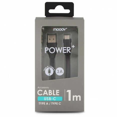 Câble USB-C /USB-A Plat 1 M - Noir 2 Câble USB-C /USB-A Plat 1 M - Noir – Image 2