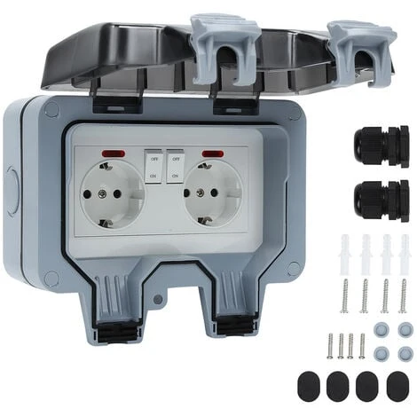 Randaco Prise Étanche Double Prise Electrique Extérieure IP66 Étanche Prise Murale 16A Avec Interrupteur 1 Randaco Prise Étanche Double Prise Electrique Extérieure IP66 Étanche Prise Murale 16A Avec Interrupteur