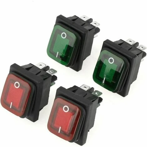 Interrupteur 4 Broches ON-OFF - Bascule Pièces/jeu Noir étanche 2 Positions Lampe Rouge Vert 1 Interrupteur 4 Broches ON-OFF - Bascule Pièces/jeu Noir étanche 2 Positions Lampe Rouge Vert
