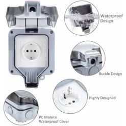 Prise Étanche IP66, Prise Exterieur Résistant Aux Intempéries, Boîte De Derivation Extérieure Murale, Protection Multiprise Pour Cuisine, Garage, Salle De Bain, Piscine Et Gardin -Legrand || Schneider® Soldes Boutique 64032103 4