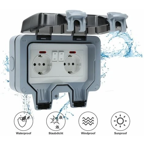 Randaco Prise Étanche Extérieure IP66 Avec Interrupteur, Prise Extérieure Murale Double Pour Cuisine,Piscine Et Gardin 1 Randaco Prise Étanche Extérieure IP66 Avec Interrupteur, Prise Extérieure Murale Double Pour Cuisine,Piscine Et Gardin