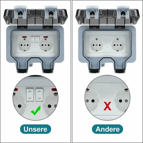Randaco Prise Étanche Extérieure IP66 Avec Interrupteur, Prise Extérieure Murale Double Pour Cuisine,Piscine Et Gardin 3 Randaco Prise Étanche Extérieure IP66 Avec Interrupteur, Prise Extérieure Murale Double Pour Cuisine,Piscine Et Gardin – Image 3
