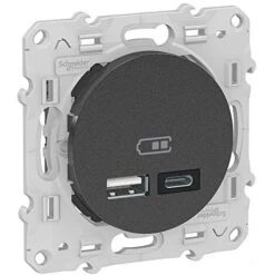 SCHNEIDER ELECTRIC - ODACE - PRISE USB DOUBLE - TYPE A+C - ANTHRACITE - 5 VCC - 2,4A - S540401