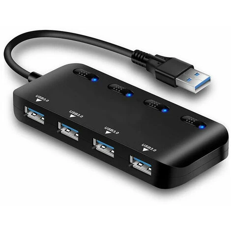 Hub Usb 3.0 Multiprise, Multi 4 Ports Usb Multiple Ultra Fin Avec Voyants De Commutateurs D Alimentation Individuels 1 Hub Usb 3.0 Multiprise, Multi 4 Ports Usb Multiple Ultra Fin Avec Voyants De Commutateurs D Alimentation Individuels