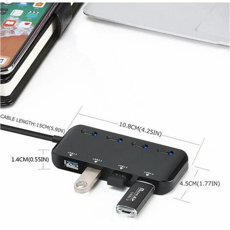 Hub Usb 3.0 Multiprise, Multi 4 Ports Usb Multiple Ultra Fin Avec Voyants De Commutateurs D Alimentation Individuels 3 Hub Usb 3.0 Multiprise, Multi 4 Ports Usb Multiple Ultra Fin Avec Voyants De Commutateurs D Alimentation Individuels – Image 3