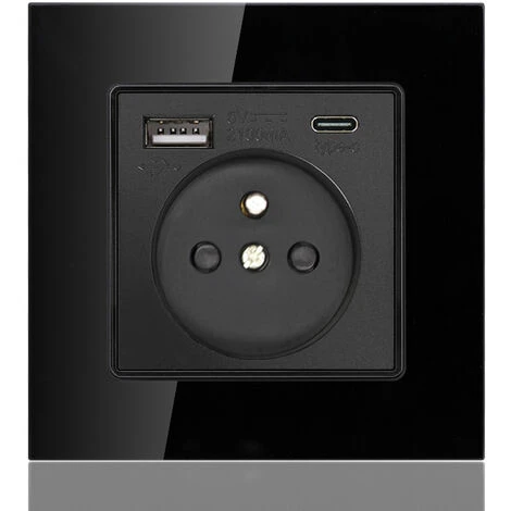 Panneau De Prises Françaises Type-c+USB16A Type 86, Nombre De Prises : 2 Trous, Nombre De Ports USB : 1, Nombre De Ports Type-c : 1, Sûr Et Ferme(style Verre, Noir) 1 Panneau De Prises Françaises Type-c+USB16A Type 86, Nombre De Prises : 2 Trous, Nombre De Ports USB : 1, Nombre De Ports Type-c : 1, Sûr Et Ferme(style Verre, Noir)