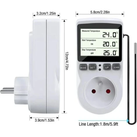 Prise Thermostat, Régulateur De Température, Minuterie Numérique Programmable Avec Sonde, Prise Thermostat Chauffage Serre, Aquarium 1pc 2 Prise Thermostat, Régulateur De Température, Minuterie Numérique Programmable Avec Sonde, Prise Thermostat Chauffage Serre, Aquarium 1pc – Image 2