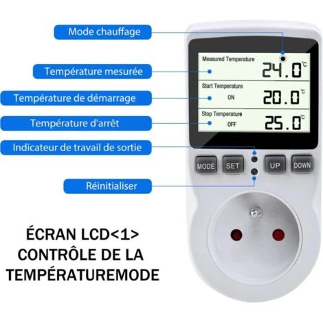 Prise Thermostat, Régulateur De Température, Minuterie Numérique Programmable Avec Sonde, Prise Thermostat Chauffage Serre, Aquarium 1pc 4 Prise Thermostat, Régulateur De Température, Minuterie Numérique Programmable Avec Sonde, Prise Thermostat Chauffage Serre, Aquarium 1pc – Image 4