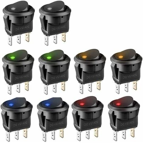 10 Pièces Interrupteur 12v, Mini Interrupteur A Bascule Rond Voyant 5 Couleurs Led 12V 20A DC 3 Broches, Bouton On Off Interrupteur Automobile Bateau Appareils Ménagers(Noir) 1 10 Pièces Interrupteur 12v, Mini Interrupteur A Bascule Rond Voyant 5 Couleurs Led 12V 20A DC 3 Broches, Bouton On Off Interrupteur Automobile Bateau Appareils Ménagers(Noir)