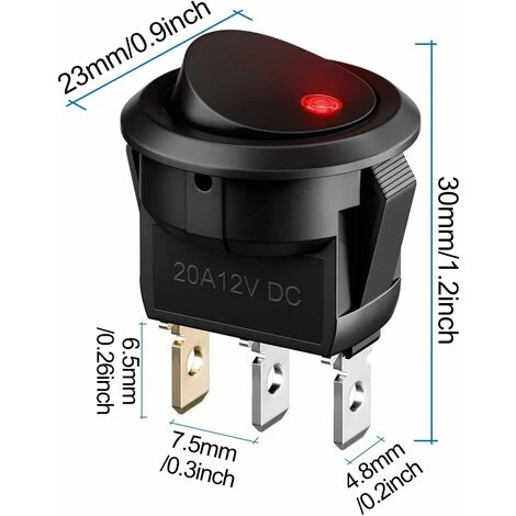 10 Pièces Interrupteur 12v, Mini Interrupteur A Bascule Rond Voyant 5 Couleurs Led 12V 20A DC 3 Broches, Bouton On Off Interrupteur Automobile Bateau Appareils Ménagers(Noir) 2 10 Pièces Interrupteur 12v, Mini Interrupteur A Bascule Rond Voyant 5 Couleurs Led 12V 20A DC 3 Broches, Bouton On Off Interrupteur Automobile Bateau Appareils Ménagers(Noir) – Image 2