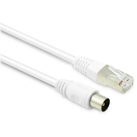 Câble TV Coaxial 9,52 Mm Mâle/RJ45 Mâle 5 M - Blanc 1 Câble TV Coaxial 9,52 Mm Mâle/RJ45 Mâle 5 M - Blanc