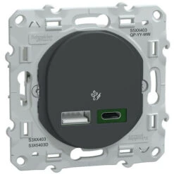 Schneider® Ovalis - Chargeur USB Type A 7,5W +C 45W - Forte Puissance Type C - Anthracite (S340403)
