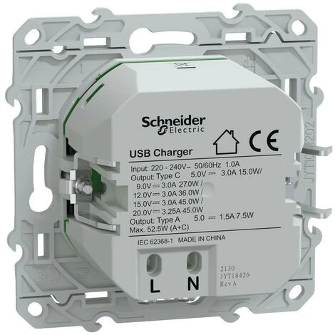 Schneider® Ovalis - Chargeur USB Type A 7,5W +C 45W - Forte Puissance Type C - Anthracite (S340403) 3 Schneider® Ovalis - Chargeur USB Type A 7,5W +C 45W - Forte Puissance Type C - Anthracite (S340403) – Image 3
