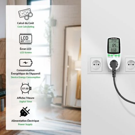 FISHTEC® Wattmètre - Prise Contrôle Coût De La Consommation D'Énergie - Affichage Numérique De La Puissance Électrique 3 FISHTEC® Wattmètre - Prise Contrôle Coût De La Consommation D'Énergie - Affichage Numérique De La Puissance Électrique – Image 3